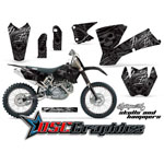 KTM C1 EXC 2003-2004 Dirt Bike Black Skulls And Hammers Sticker Kit