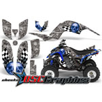 Yamaha Banshee Raptor Quad Blue Checkered Skull Graphic Sticker Kit Fits 660 All Years