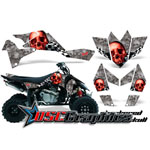 Suzuki LTR450 2005-2007 ATV Red Checkered Skulls Graphic Sticker Kit