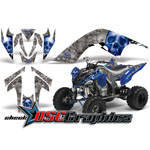 All Years Yamaha Banshee Raptor 700 ATV Blue Checkered Skull Vinyl Graphic Kit