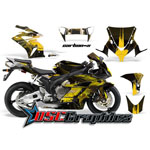 Honda CBR100RR Sport Bike Yellow Carbon X Vinyl Sticker Kit Fits 2004-2005