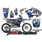 2002-2011 Yamaha Banshee YZ Motocross Blue Checkered Skull 2 Stroke Sticker Kit