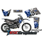 Yamaha Banshee TTR50 Motocross Blue Checkered Skull Vinyl Graphic Kit Fits 2006-2009