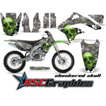 Kawasaki KLX400 Motorcycle Green Checkered Skull Graphic Kit Fits 2000-2009