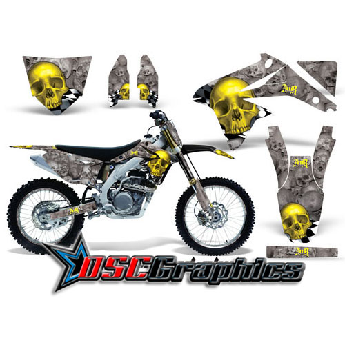 Suzuki RM 1999-2000 Motocross Yellow Checkered Skull Graphic Kit Fits