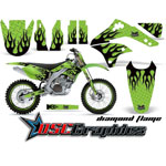 2000-2009 Kawasaki KLX400 Motorcycle Green Diamond Flame Graphic Kit