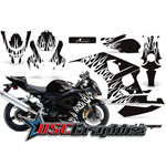 2004-2005 Suzuki GSXR 600 Sport Bike White Diamond Flames Graphic Sitcker Kit