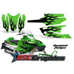 Arctic Cat Snow Mobile Green Diamond Flames Vinyl Graphics Fit Firecat F5