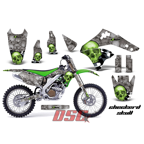 Checkerd Skull Dirt Bike Vinyl Sticker Graphic Wrap Kit 2009-2011 Kawasaki KXF450