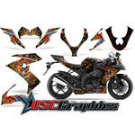 Kawasaki ZX10 Sport Bike Orange Pirates Vinyl Kit Fits 2008-2009