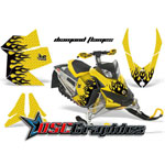 Ski Doo Rev XP Snow Mobile Yellow Diamond Flames Vinyl Wraps