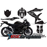 2008-2010 Suzuki GSXR 600 Sport Bike Black Skulls And Hammers Graphic Kit
